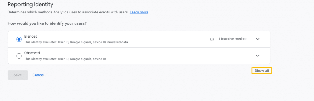 Reporting Identity in GA4