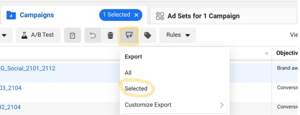 SA360 Facebook Integration Guide - Step 4: Export im CSV Format