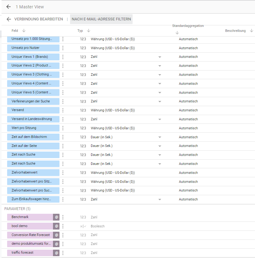 Data Studio Einstellungen