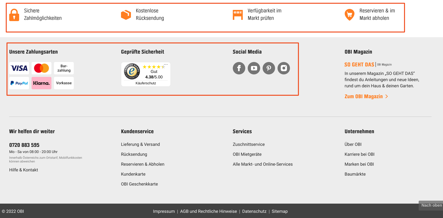 Optimierter Footer Obi Baumarkt