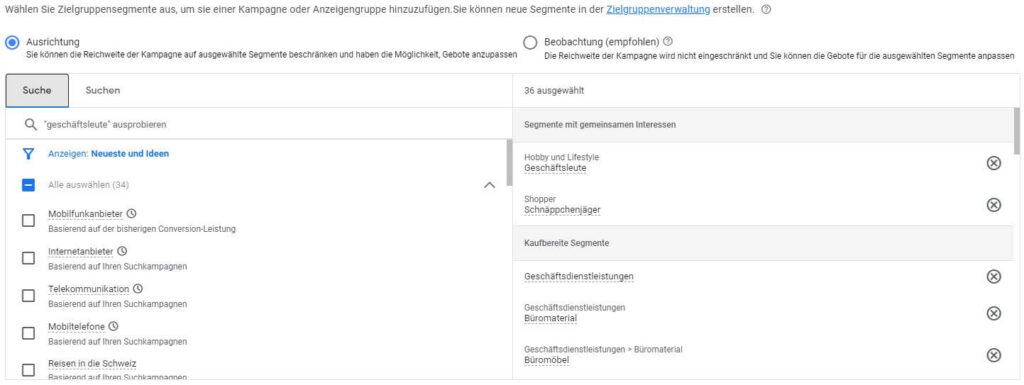 Google Ads Zielgruppen