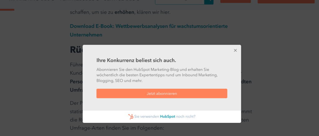 Newsletter Anmeldung Website Overlay