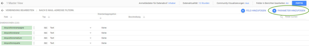 Data studio Parameter hinzufügen