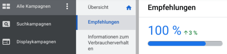 Google Search Ads Empfehlungs-Spalte