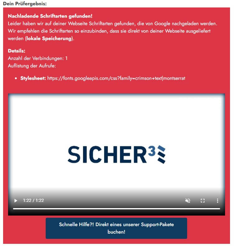 Beispiel Ergebnis Online-Checker