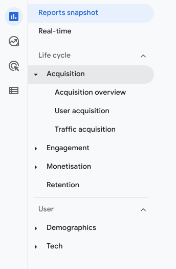 Struktur der Berichte im neuen Google Analytics4