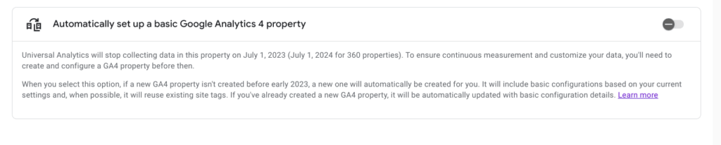 Auto-Migration Settings im Admin der UA Property