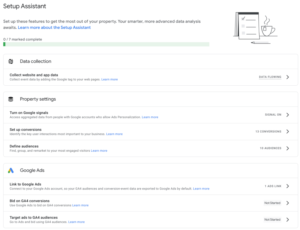 Setup-Assistent in der GA4 Property