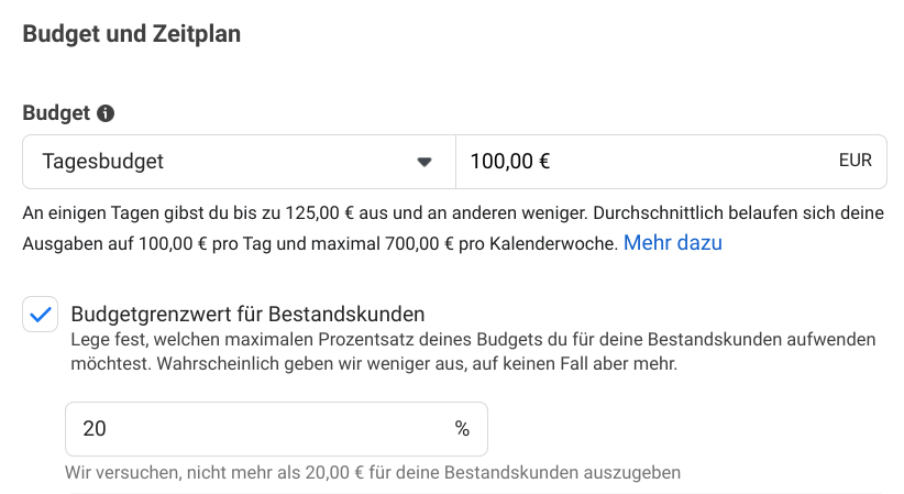 Advantage+ Shopping Kampagne - Budget und Laufzeit