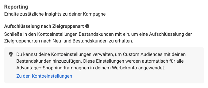 Advantage+ Shopping Kampagne - Reporting