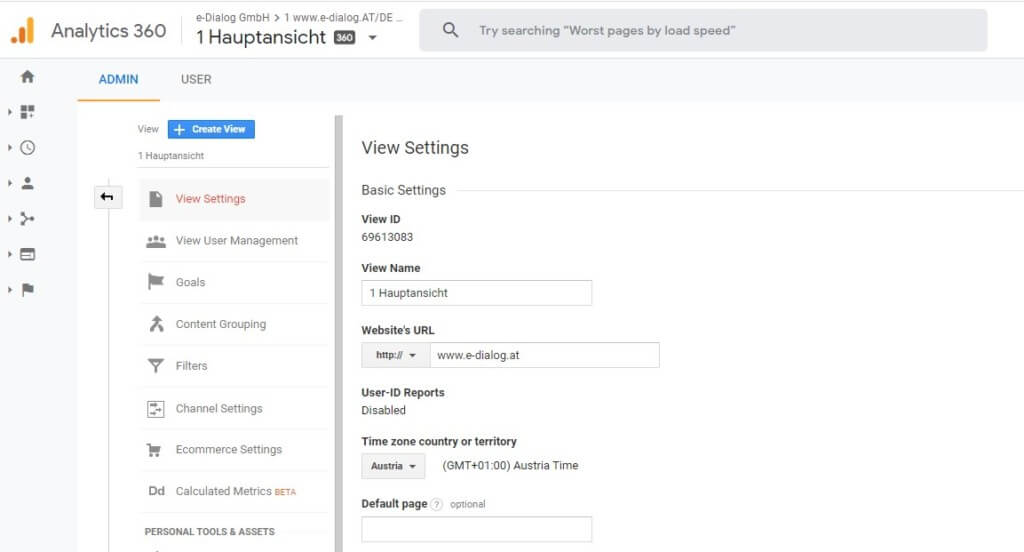 Analytics Einstellung