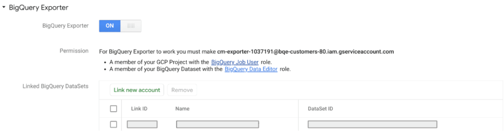 BigQuery DataSet an den Service Account freigeben