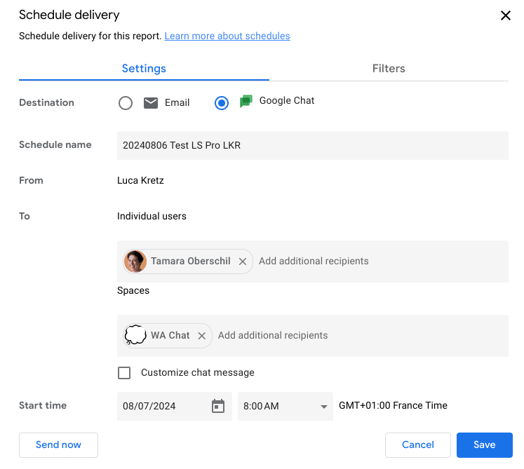 Looker Studio Pro Funktionen - Interface Versand Setting Chat