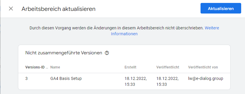 GTM Versionskonflikte - Arbeitsbereich nicht mehr aktuell