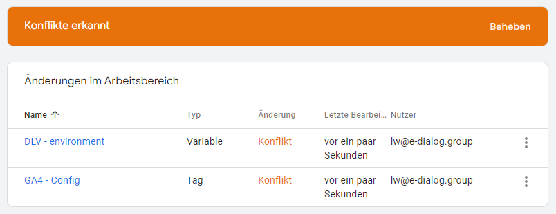 GTM Versionskonflikt - Konflikt erkannt