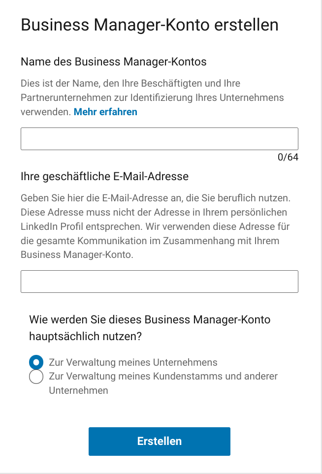 Blog LI Business Manager - Form Konto erstellen