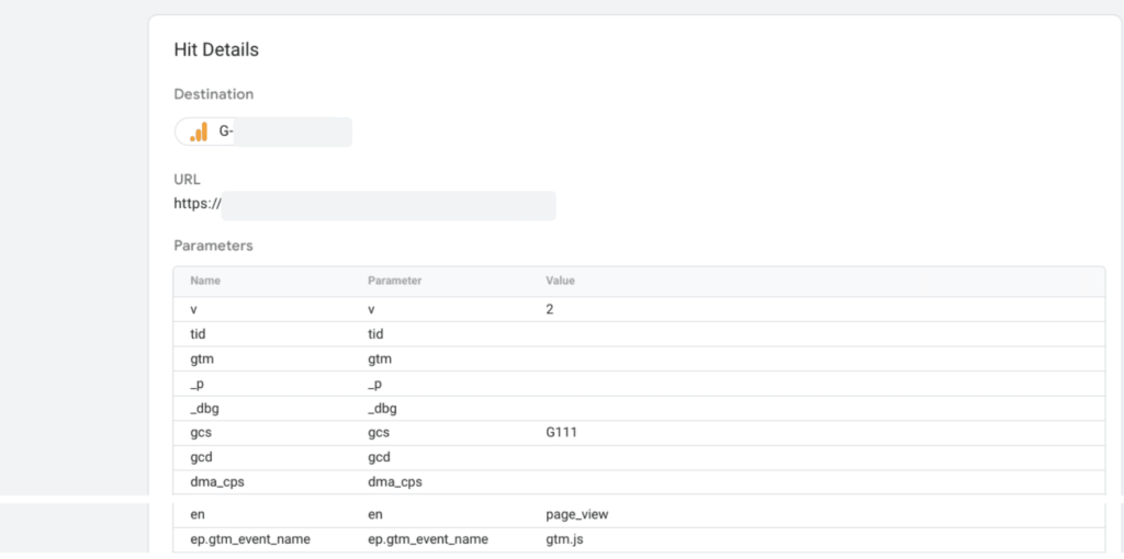 Consent Mode in GTM - Step 3 - Hit details