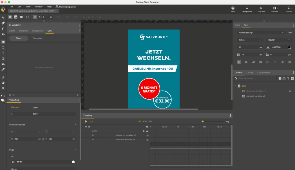 Dynamic Ad Templates - Screenshot Google Web Designer