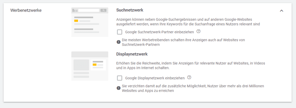 Google Suchkampagnen Werbenetzwerke