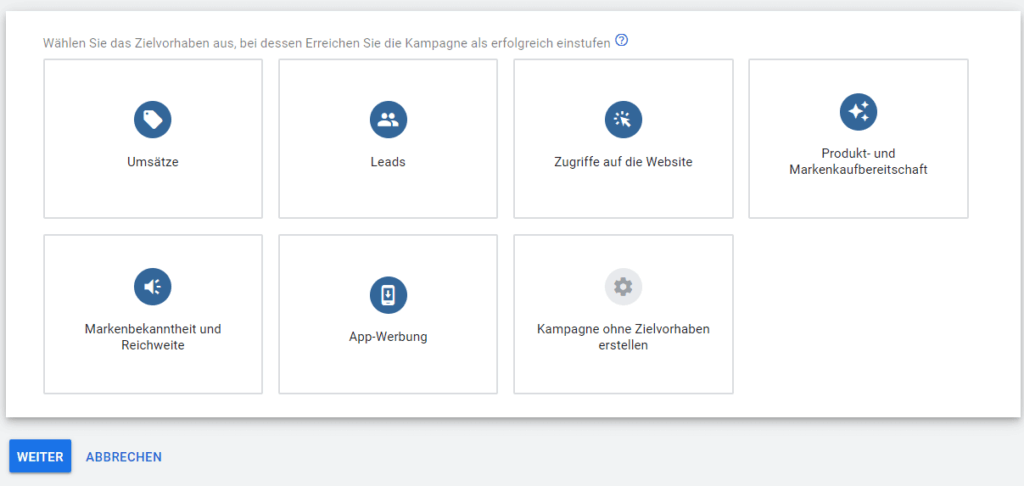 Google Suchkampagnen Zielvorhaben
