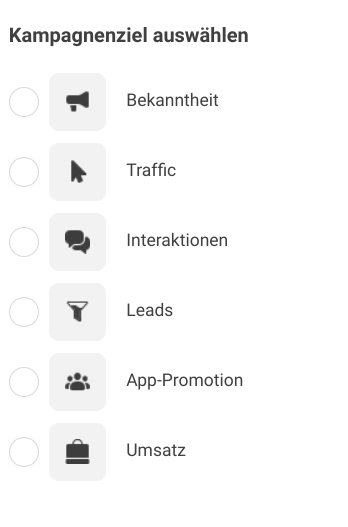 Facebook Kampagnenziele neu