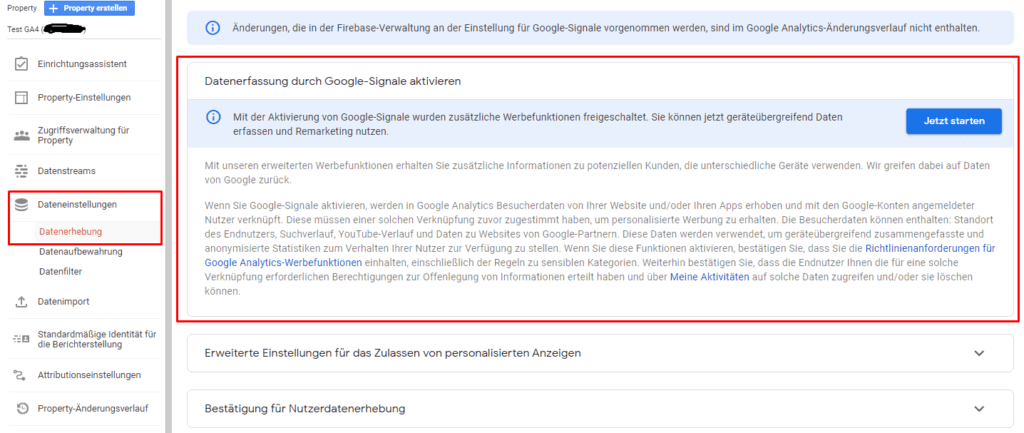 Setup Google Analytics 4 Google Signals