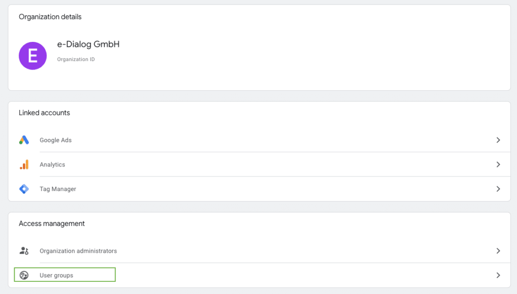 Verwaltung von Nutzergruppen auf GMP Organisationsebene