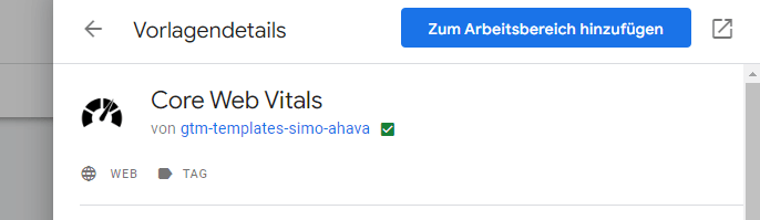 Web Vitals - GTM Vorlage