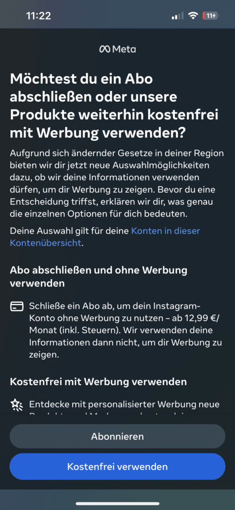 Meta bietet werbefreie, kostenpflichtige Versionen von Facebook und Instagram an