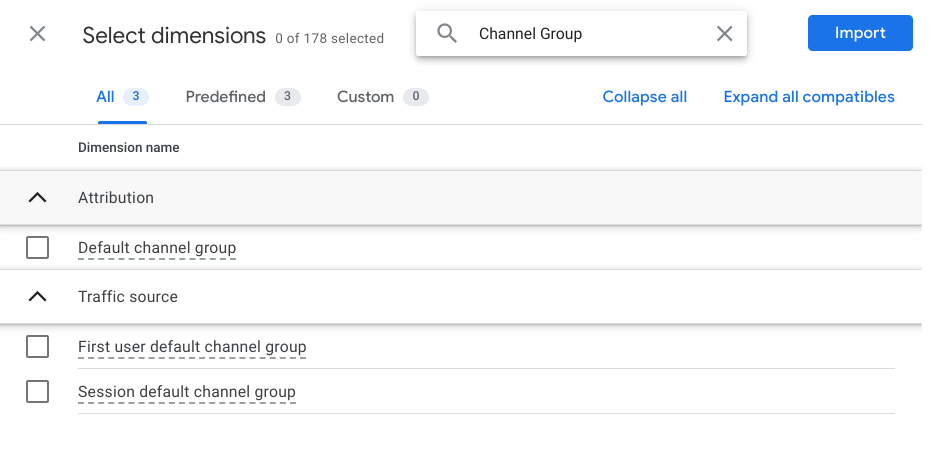 Channel Group Suche in GA4