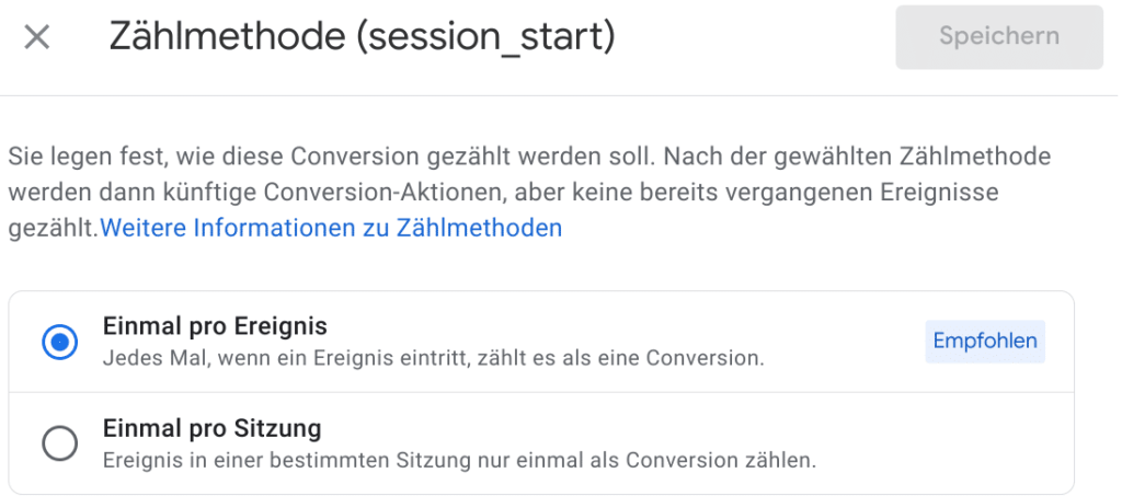 Settings Zählmethode in GA4