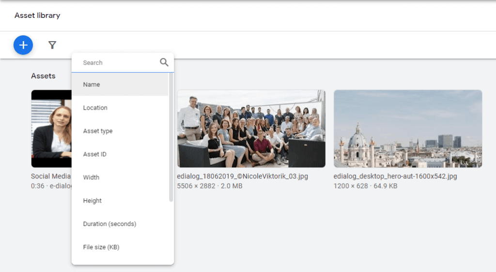 Suche Google Ads Asset Bibliothek