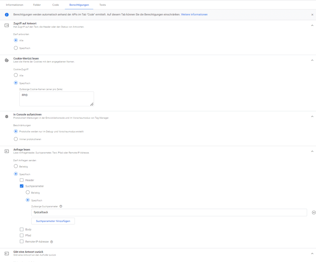Telefontracking - sGTM Berechtigungen setzen
