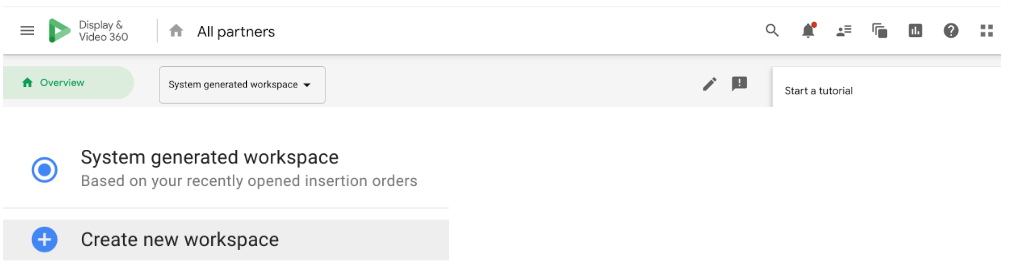 Workspace im DV360 Interface