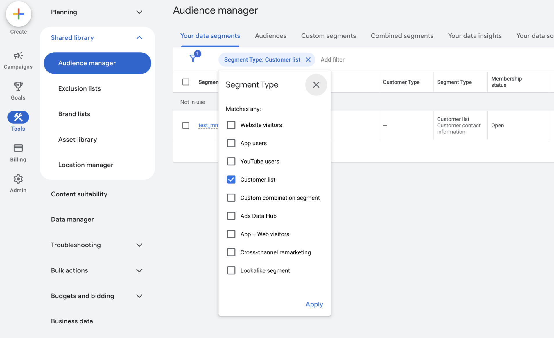 Filter customer list